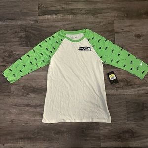 Seattle Seahawks Women’s NIKE 3/4 Raglan Tri-Blend Shirt Cream & Green Small